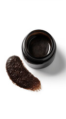 Detailed 3D Rendering of Shilajit Extract Supplement Jar with Lid Open and Mist Flowing, Isolated on White