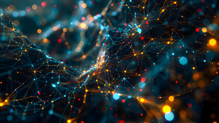 Poster - Futuristic digital depicting a complex data network with intricate glowing pathways colorful interconnected nodes and a dark background to emphasize the luminous technology