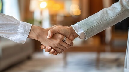 Canvas Print - Business Handshake: Close-up of a confident handshake between two professionals, symbolizing agreement, partnership, and success.  A powerful visual for showcasing trust and collaboration. 