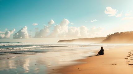 Wall Mural - A tranquil beach scene with a person relaxing, symbolizing a peaceful state of mind