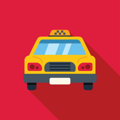 Wall Mural - Yellow taxi cab waiting for a passenger on red background