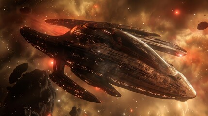 Sticker - futuristic spaceship soaring through a nebula
