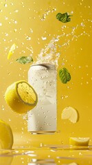 Wall Mural - A Can of Refreshing Citrus Soda with Lemon and Mint