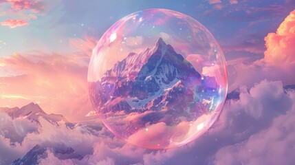 The floating mountain of the sky was wrapped in a bubble