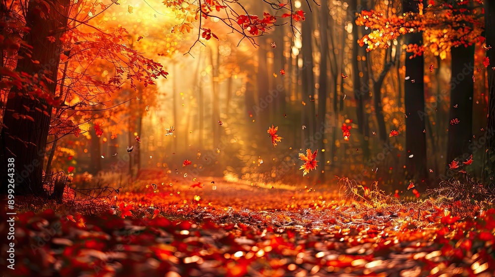 Rustling Forest forest ablaze with autumn colors, where rustling leaves and crisp air ...