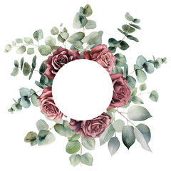 Wall Mural - Elegant Floral Decoration Featuring Roses and Eucalyptus Against a White Background for Creative Designs