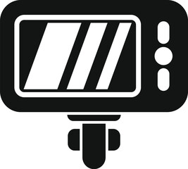 Wall Mural - Black solid icon of an action camera showing recording display