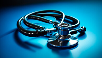  blue stethoscope on a blue background.