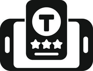 Poster - smartphone showing taxi app interface with five star rating, concept of mobile transportation servic