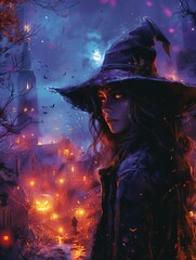 Halloween Art Postcard, Fantasy style illustration Halloween wallpaper background