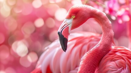 Canvas Print - Pink flamingo detailed background pink 