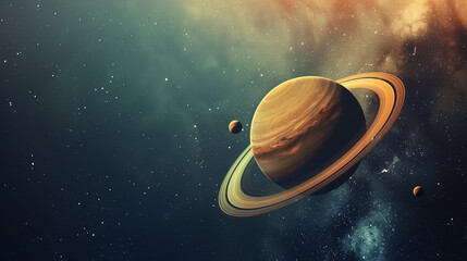 big planet Saturn on sky, cosmic, universe background, space 