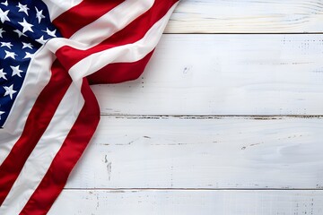 Wall Mural - vintage flag arranged on white wooden background for memorial day celebration