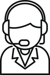 Poster - Customer service operator wearing headset and speaking into microphone line icon, contact center symbol in outline style
