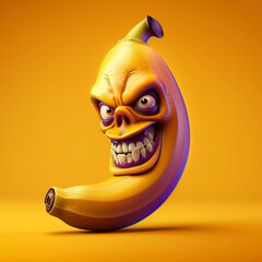 Wall Mural - Realistic banana with an angry human face