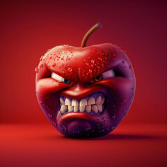 Wall Mural - Realistic red apple with an angry human face