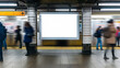 © atitaph - Large blank billboard, horizontal white LED screen, people walking beside subway, for displaying advertising text template, new brand promotion indoors