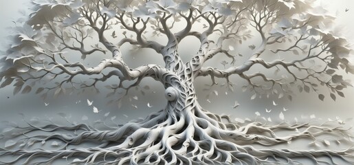 Aufkleber - Digital art piece that appears to be sculpture tree branches lea