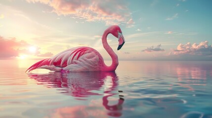 Canvas Print - Pink flamingo in the water