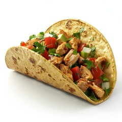 Wall Mural - A chicken taco, Mexican food element, realistic 3D render, isolated on white background