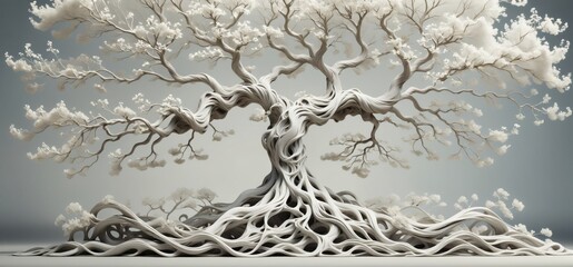Aufkleber - 3D rendering tree white branches leaves is center image its trun