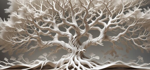 Aufkleber - 3D rendering tree-like structure made white paper tree has multi