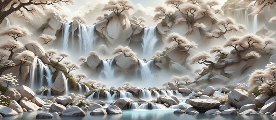 Aufkleber - 3D rendering beautiful landscape scene background is light beige