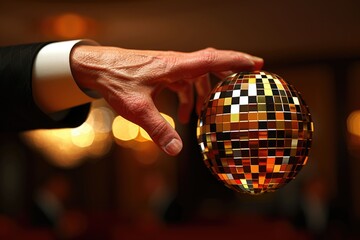 Poster - Businessman touching shiny cube in abstract 3D rendering.
