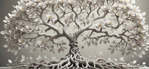 Aufkleber - 3D rendering tree life is made up multiple branches leaves flowe