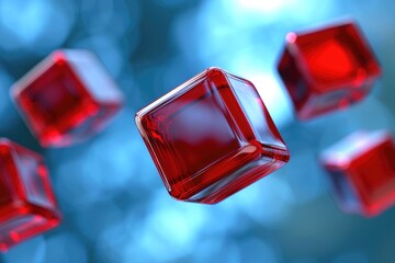 Poster - Flying red cubes on an abstract background. 3d rendering