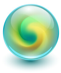 Aufkleber - Glass ball with abstract spiral shape inside, shiny sphere with interesting marble pattern, 3d illustration.