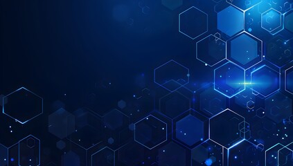 Poster - Blue technology background with hexagon grid, digital network and connection concept for banner design vector Illustration on dark blue blackgroud