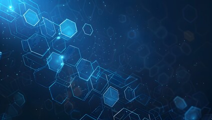 Poster - Blue technology background with hexagon grid, digital network and connection concept for banner design vector Illustration on dark blue blackgroud