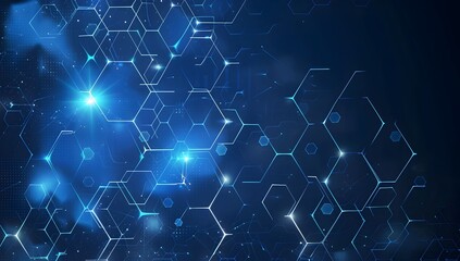Aufkleber - Blue technology background with hexagon grid, digital network and connection concept for banner design vector Illustration on dark blue blackgroud