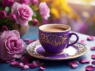 cup of coffee with flowers