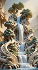 Aufkleber - Close-up sculpture waterfall is made light-colored material poss
