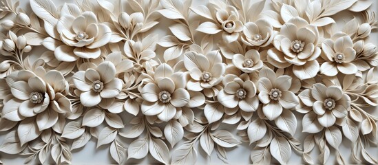 Aufkleber - Close-up wall decoration made white flowers leaves are arranged