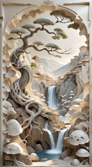 Aufkleber - Close-up white marble panel intricate carvings it is rectangular