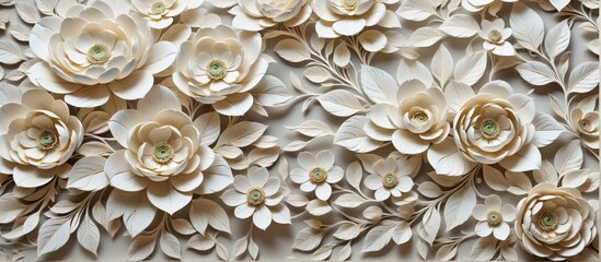 Aufkleber - Close-up wall decoration made white paper flowers leaves are arr