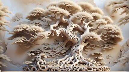 Aufkleber - 3D rendering large tree multiple branches leaves is intricately