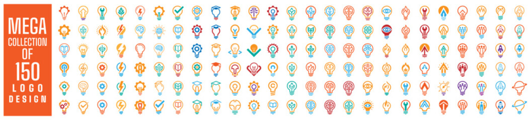 Poster - Mega collection of 150 Idea Lamp Logo design vector illustration. Used for company identity