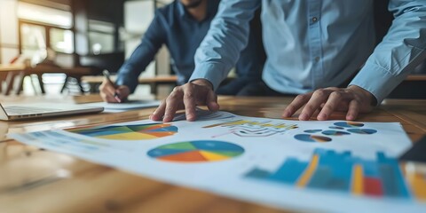 Poster - business leader reviewing strategic plans with team using charts and graphs
