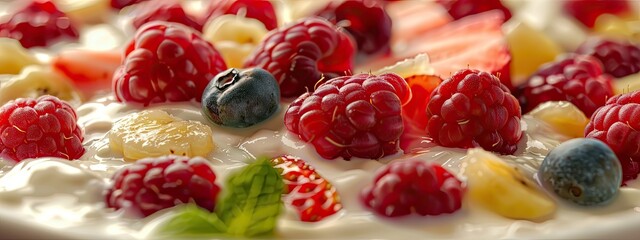 Sticker - fruit yogurt close-up. Selective focus.