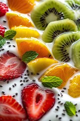 Poster - fruit yogurt close-up. Selective focus.