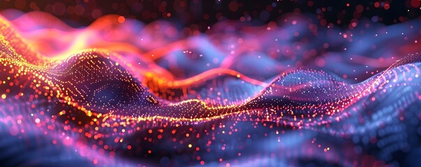 Poster - glowing digital waves with vibrant colors and dynamic movement for cyber background concept