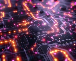 Aufkleber - glowing cybernetic circuits futuristic digital technology background