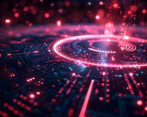Poster - captivating high tech cyber background with pulsing neon highlights and interactive interfaces