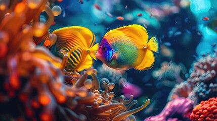 Wall Mural - beautiful colorful fish underwater. Selective focus.