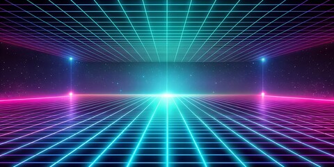 Sticker - Retro futuristic background with glowing neon grids and perspective effects Creative AI