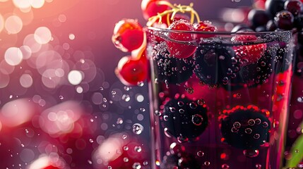 Wall Mural - Berry smoothie in a glass. Selective focus.